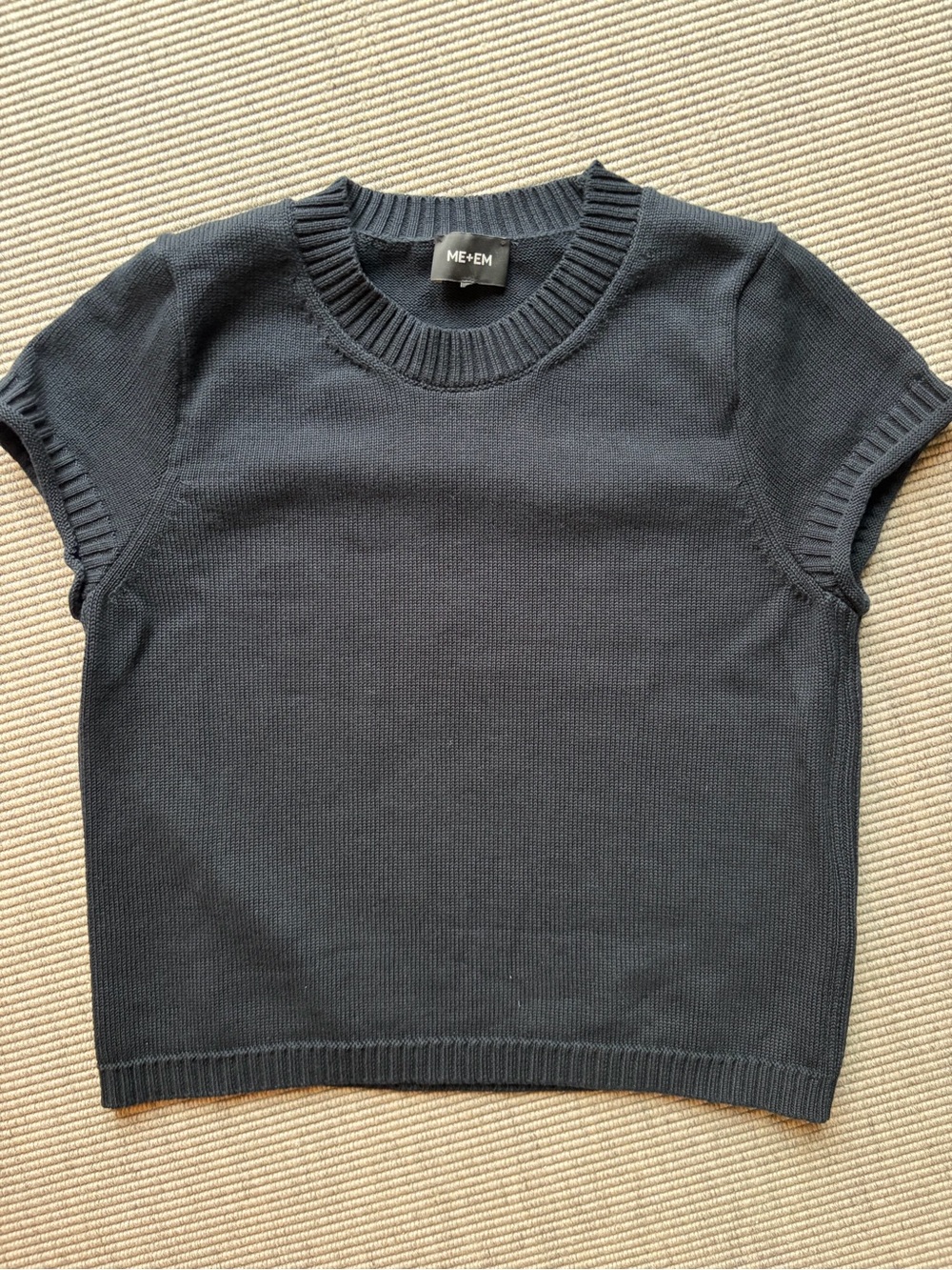 ME+EM Navy Short Sleeve Crew Knit Top